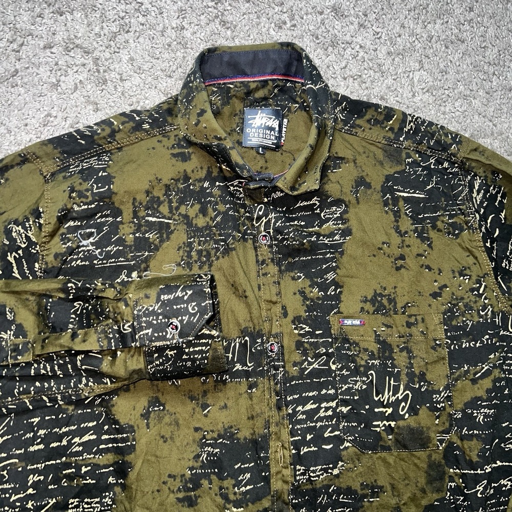 Y2K Stussy Womens Button Down Shirt Olive Green Sz Large